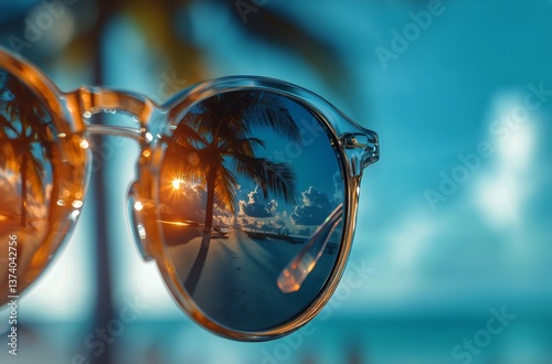 Enjoying a Serene Beach View Through Stylish Sunglasses on a Sunny Day