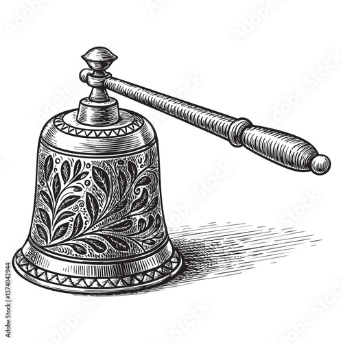 candle snuffer woodcut engraving vector illustration