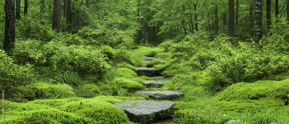 Obraz premium Nature trail adventure lush forest photo greenery landscape