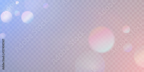 Soft pastel bokeh lights float on a transparent background, blending pink and blue hues into a dreamy glow. Perfect for magical overlays, romantic designs, or fairy-tale effects.