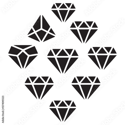 Diamond Icon set Silhouette Vector Black. with white background