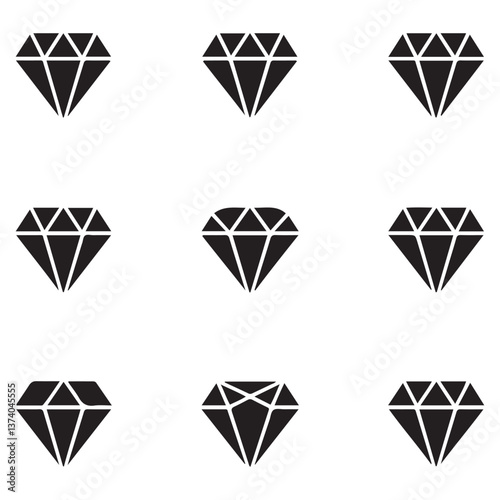 Diamond Icon set Silhouette Vector Black. with white background