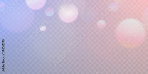 Soft pastel bokeh lights float on a transparent background, blending pink and blue hues into a dreamy glow. Perfect for magical overlays, romantic designs, or fairy-tale effects.