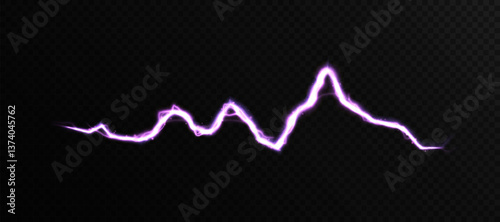 Purple lightning with glowing aura and electrical impulses on dark background. Magical burst of energy, for fantasy or science fiction visual effects.
