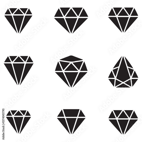 Diamond Icon set Silhouette Vector Black. with white background