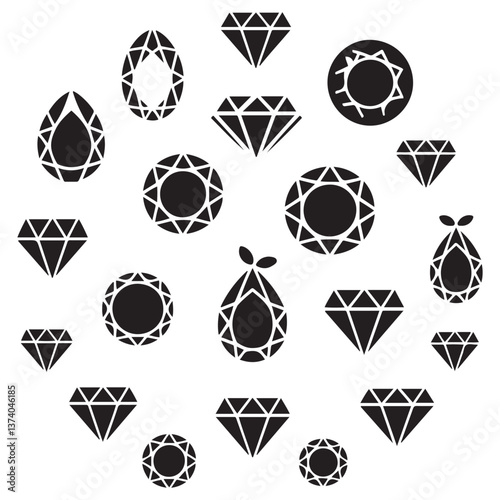 Diamond Icon set Silhouette Vector Black. with white background