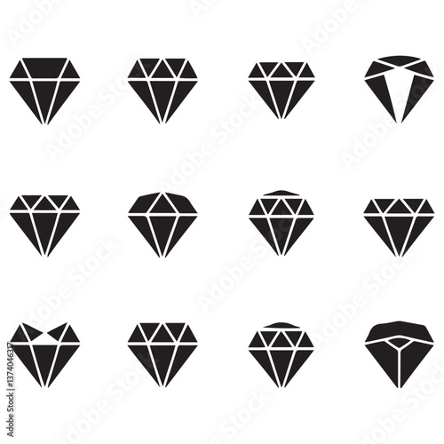 Diamond Icon set Silhouette Vector Black. with white background