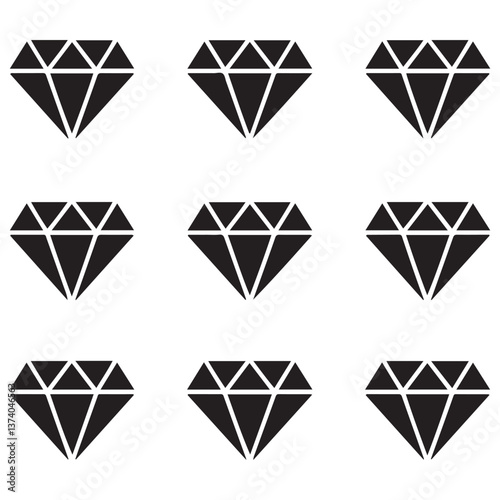 Diamond Icon set Silhouette Vector Black. with white background