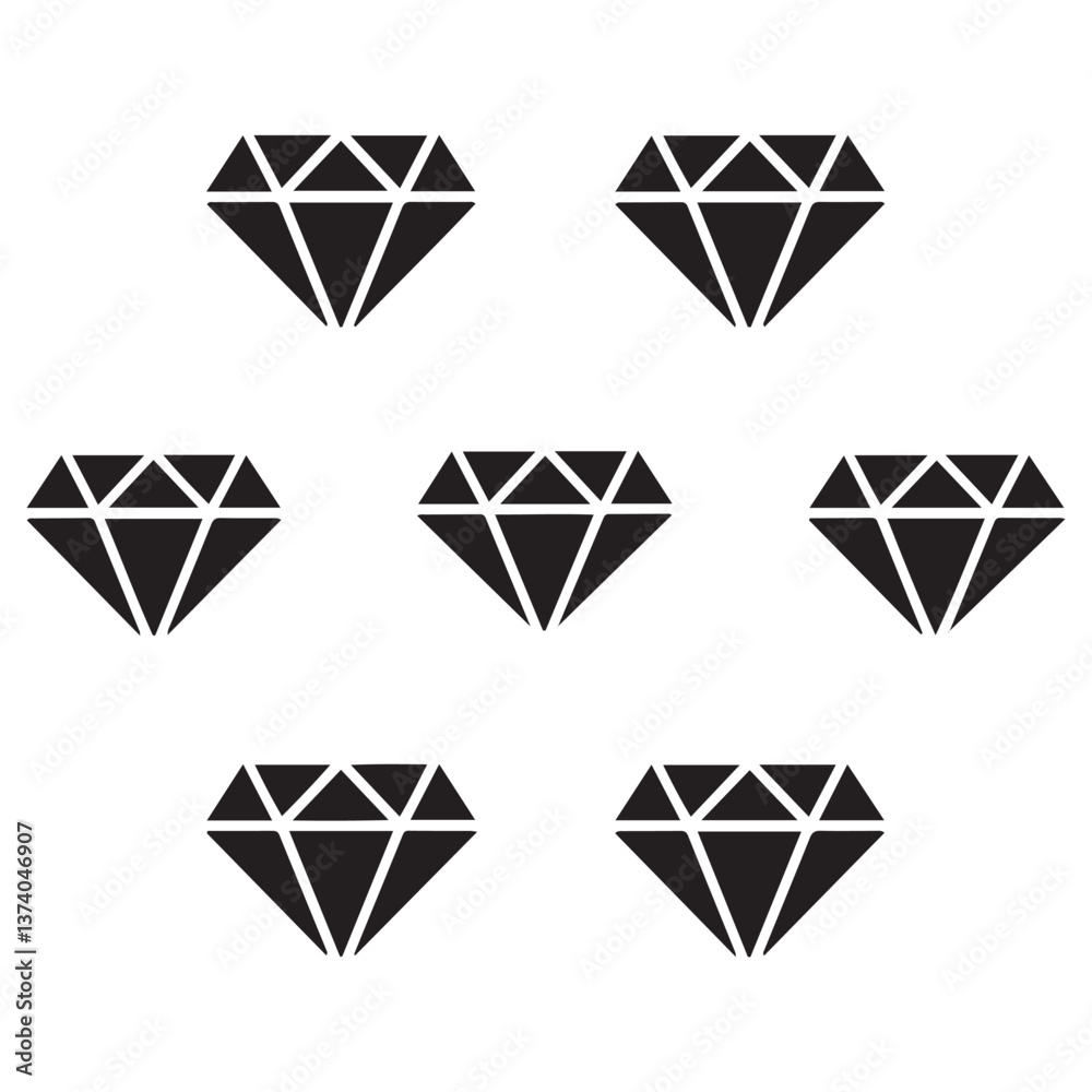 Diamond Icon set Silhouette Vector Black. with white background Diamond Icon set Silhouette Vector Black. with white background