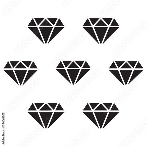 Diamond Icon set Silhouette Vector Black. with white background