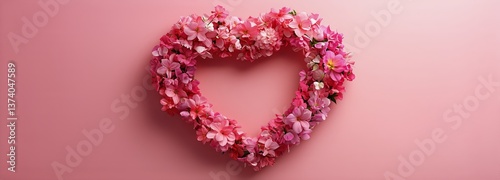 Heart-shaped Floral Arrangement in Shades of Pink on a Pastel Background for ...
