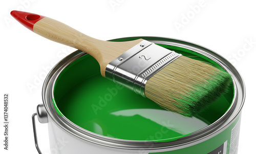 鮮やか緑色塗料と筆