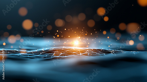 Quantum computational nodes illuminating a digital ocean abstract technology scene futuristic environment close-up viewpoint conceptual visualization