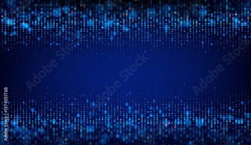 Abstract blue background featuring random binary programming code fragments and a digital data matrix, embodying a futuristic technology concept for software and digital innovations.