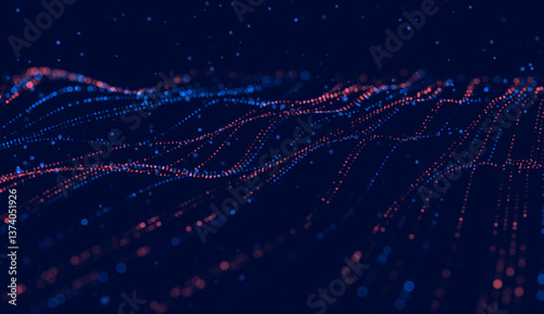 Glowing bokeh particles illustrate cyber big data flow, embodying AI concepts, neural networks, machine learning, and deep learning for futuristic science and digital communication presentations.
