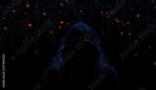 A hooded hacker s silhouette with glasses, set against binary code displayed on a monitor a striking vector illustration of cyber threats.