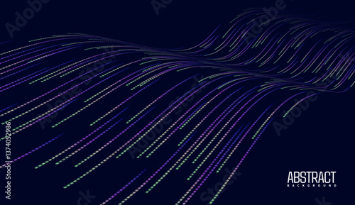 Flowing big data particles and neural network design inspired by AI and machine deep learning technology. Digital visualization for communication and science-tech presentations.