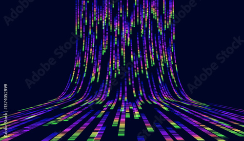 Vector background with digital data flow and big data technology lines. High-speed 5G wireless transmission and light trails. Information streams in virtual reality cyberspace.