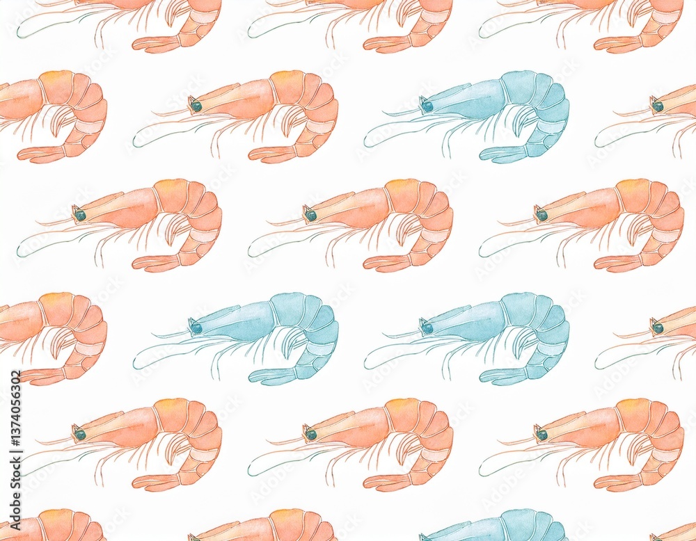 Naklejka premium 手書き風の海老のパターン背景