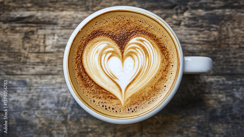 A cup of coffee with latte art and_a_white background