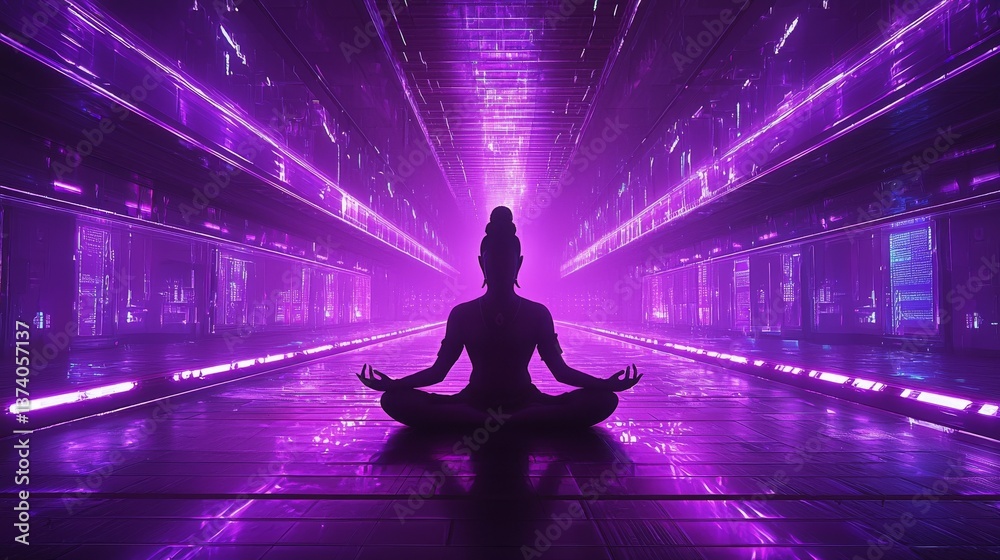 A futuristic setting provides the backdrop for a striking digital visualization of Ganesh, where spirituality and technology converge in perfect harmony A futuristic setting provides the backdrop for a striking digital visualization of Ganesh, where spirituality and technology converge in perfect harmony