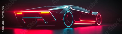 A 3D computer-generated image of the rear headlights of a car from the future