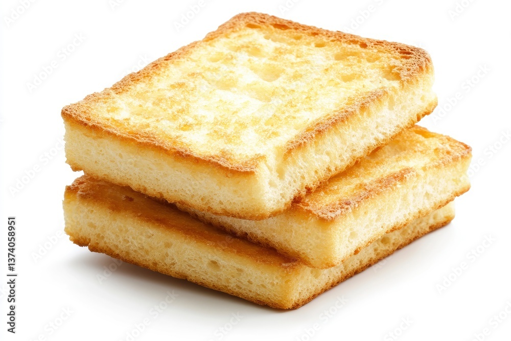 Stack of Golden Toasted Bread Slices Against White Background for Breakfast Stack of Golden Toasted Bread Slices Against White Background for Breakfast