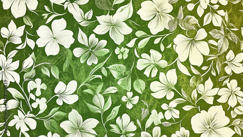 A Green And White Floral Pattern