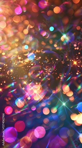 Colorful bokeh lights with sparkling droplets