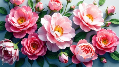 Continuous floral design; soft, overlapping blooms create unified look , subtle, design, overlap