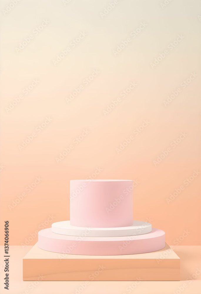 Minimalist product display, Soft pastel pink background, Circular podium platform, Subtle gradient lighting Minimalist product display, Soft pastel pink background, Circular podium platform, Subtle gradient lighting