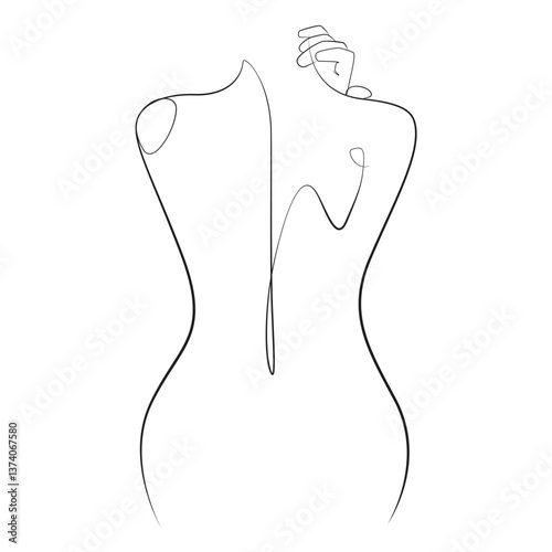 Woman line drawing on white isolated background 