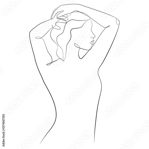 Woman back line drawing on white isolated background 