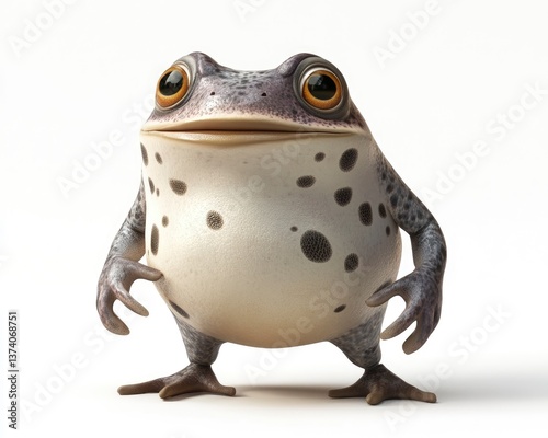 Cartoon Frog Standing on White Background with Black Spots Looking Ahead