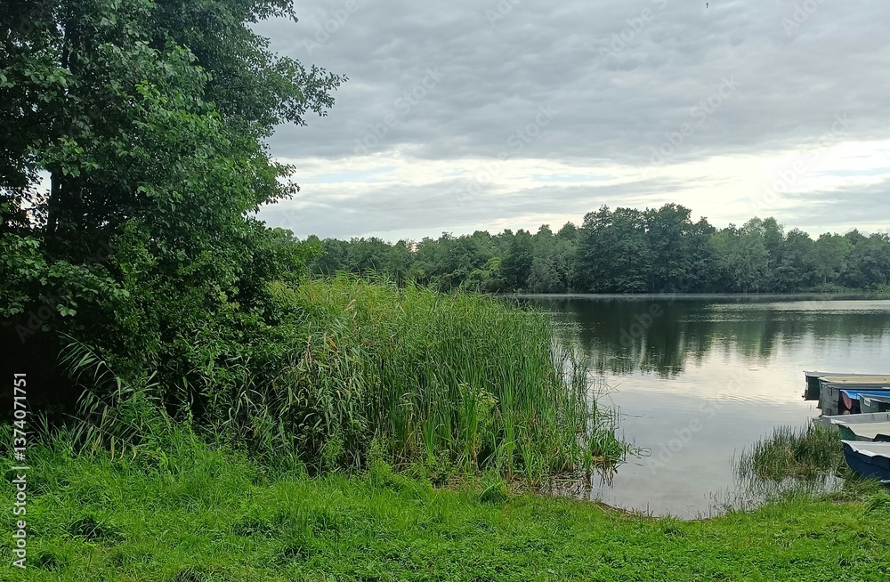 Obraz premium Lake Rydzówka on a cloudy day