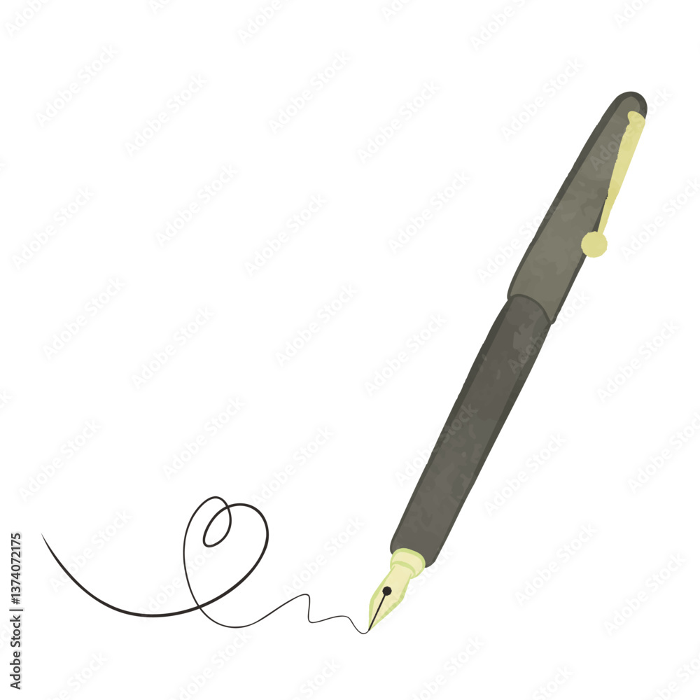 An illustration of a cute black fountain pen