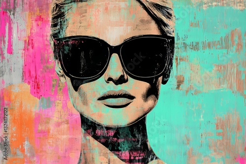 A bold pop art portrait of a legendary fashion designer, with runway-worthy style, visionary creations, and enduring influence