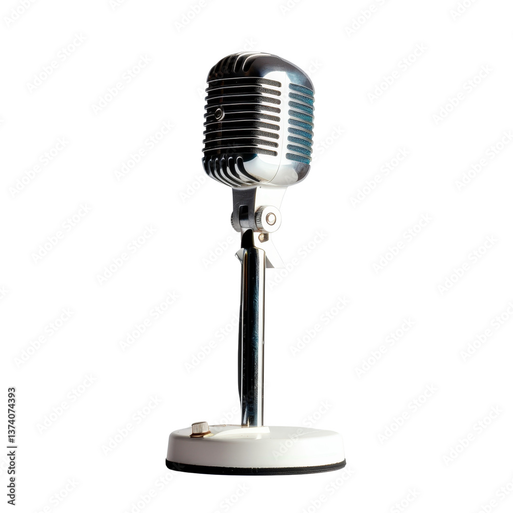 Fototapeta premium Retro Vintage Microphone on a Stand with Bright Silver and Elegant Base