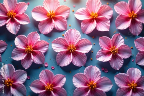 Delicate flower shapes arranged in a precise hexagonal pattern , structured, abstract