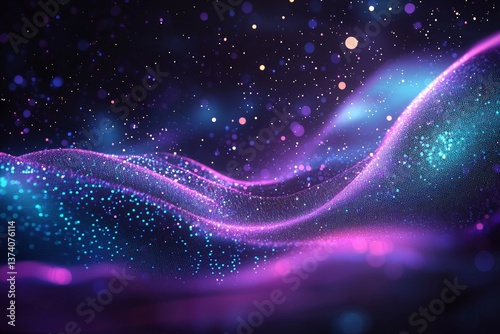 A modern neon abstract backdrop serves as the setting for data waves, immersing viewers in virtual cyberspace