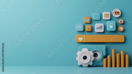 Colorful Digital Interface Elements on a Turquoise Background