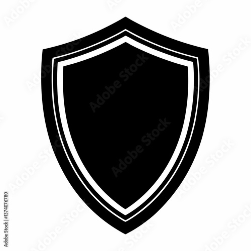 A shiny silver vector shield icon with a heraldic design for security and protection