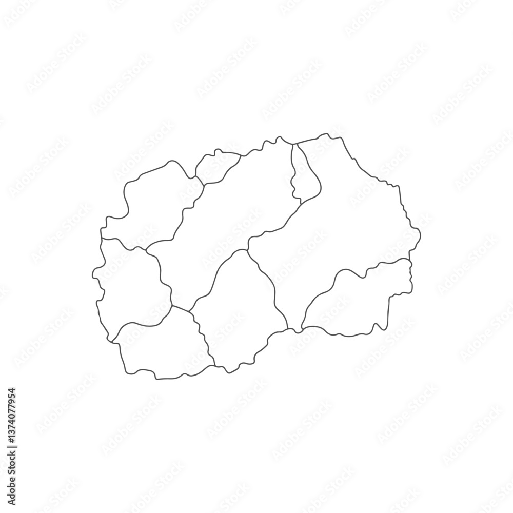 Minimalist black and white outline map of North Macedonia with internal region borders, simple vector illustration for geography, education, and design use Minimalist black and white outline map of North Macedonia with internal region borders, simple vector illustration for geography, education, and design use