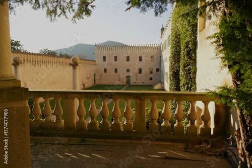 View of the courtyard of the Catajo Castle in Battaglia Terme, Veneto, Italy