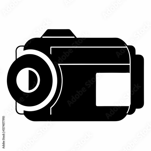 Digital camera on white background with lens and display