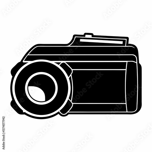 Digital camera on white background with lens and display