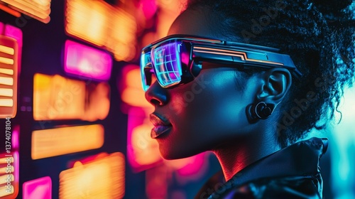 A professional woman utilizes advanced digital technology