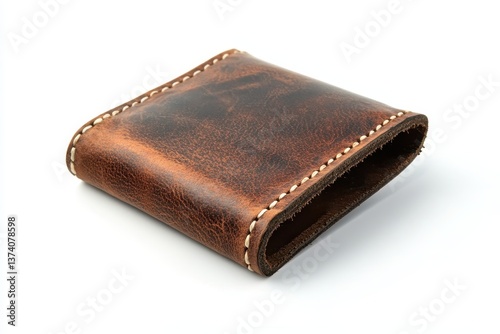 Handmade Leather Wallet Distressed Brown, Saddle Stitch Detail
