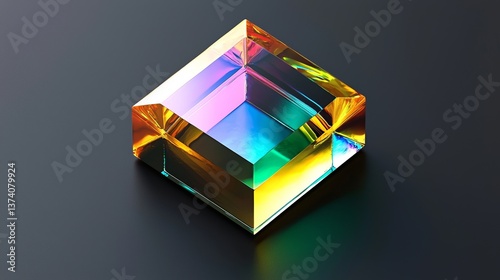 The Neon Glow Cube is depicted in a 3D render with a minimalist and abstract style, giving it a futuristic appearance with a predominantly black and blue color scheme