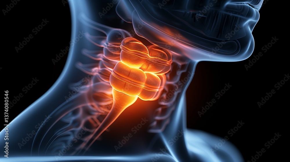 An Anatomical Illustration Highlighting the Human Spinal Column with an Emphasis on the Cervical Vertebrae An Anatomical Illustration Highlighting the Human Spinal Column with an Emphasis on the Cervical Vertebrae